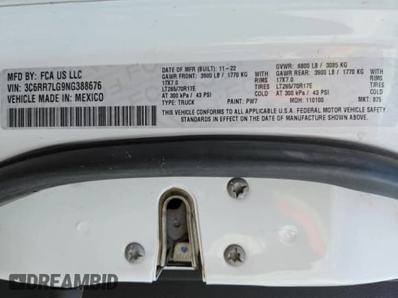 ✅ 2022 Ram 1500 SLT • VIN: 3C6RR7LG9NG388676 • Lot: 71523365. Listed on Copart with 35,199 mi. Free auction sales archive from the USA and detailed vehicle history report at DreamBid. Image 13.