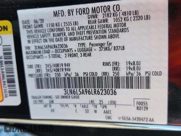 ✅ 2020 Lincoln MKZ Standard • VIN: 3LN6L5A96LR623036 • Lot: 68970445. Listed on Copart with 65,804 mi. Free auction sales archive from the USA and detailed vehicle history report at DreamBid. Image 12.