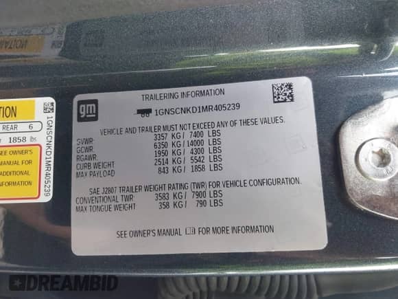 2021 Chevrolet Tahoe LT с VIN 1GNSCNKD1MR405239, выставлен на аукционе IAAI как лот 43343729 с пробегом 54 293 миль миль и . История ставок и продаж доступна на DreamBid. Изображение 9.