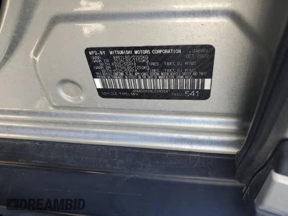 ✅ 2020 Mitsubishi Outlander ES • VIN: JA4AD2A39LZ045641 • Лот: 85865965. Опубликован ранее на Copart с пробегом 78 190 миль. Бесплатный доступ к архиву аукционных продаж из США и подробный отчёт об истории автомобиля на DreamBid. Изображение 13.