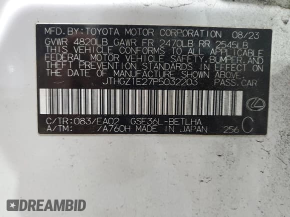 ✅ 2023 Lexus IS 350 F Sport • VIN: JTHGZ1E27P5032203 • Lot: 87295355. Listed on Copart with 16,579 mi. Free auction sales archive from the USA and detailed vehicle history report at DreamBid. Image 12.