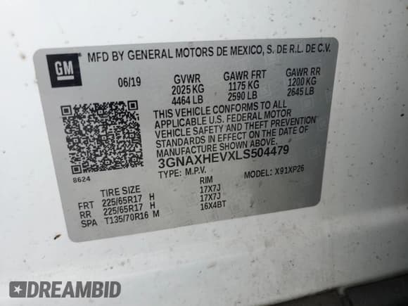 ✅ 2020 Chevrolet Equinox LS • VIN: 3GNAXHEVXLS504479 • Лот: 85171375. Опубликован ранее на Copart с пробегом 138 322 миль. Бесплатный доступ к архиву аукционных продаж из США и подробный отчёт об истории автомобиля на DreamBid. Изображение 13.