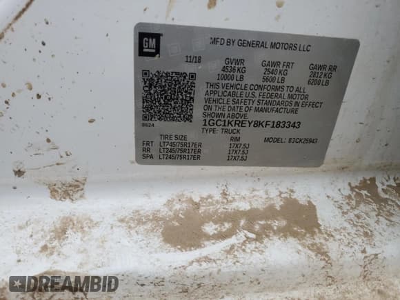 ✅ 2019 Chevrolet Silverado 2500HD Work Truck • VIN: 1GC1KREY8KF183343 • Лот: 81884474. Опубликован ранее на Copart с пробегом 138 794 миль. Бесплатный доступ к архиву аукционных продаж из США и подробный отчёт об истории автомобиля на DreamBid. Изображение 12.