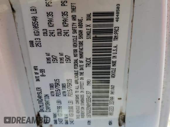 ✅ 2000 Dodge Dakota SLT • VIN: 1B7GG22X0YS554137 • Lot: 54960385. Wystawiony na Copart z przebiegiem 162 889 mil. Bezpłatny archiwum sprzedaży aukcyjnych z USA i szczegółowy raport historii pojazdu na DreamBid. Zdjęcie 12.