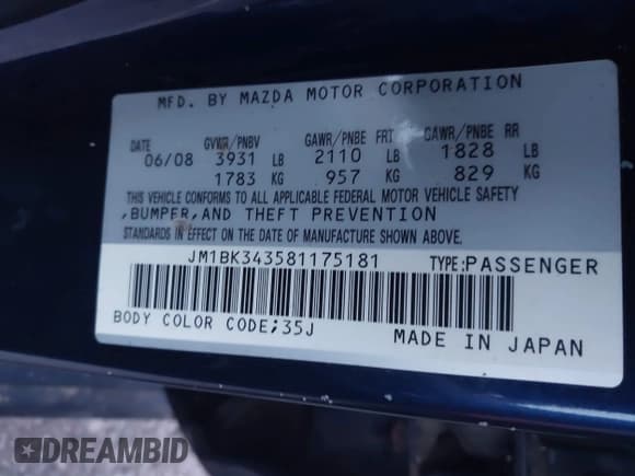 ✅ 2008 Mazda 3 S Sport • VIN: JM1BK343581175181 • Лот: 43701813. Опубликован ранее на IAAI с пробегом 127 832 миль. Бесплатный доступ к архиву аукционных продаж из США и подробный отчёт об истории автомобиля на DreamBid. Изображение 9.