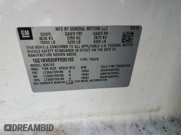 ✅ 2015 Chevrolet Silverado 2500HD LT • VIN: 1GC1KVE83FF595183 • Лот: 80127875. Опубликован ранее на Copart с пробегом 183 598 миль. Бесплатный доступ к архиву аукционных продаж из США и подробный отчёт об истории автомобиля на DreamBid. Изображение 12.
