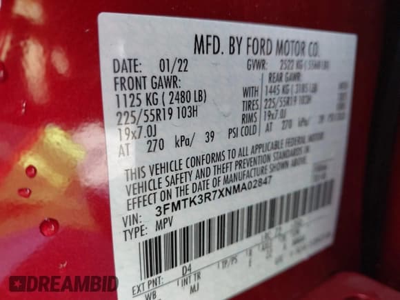 ✅ 2022 Ford Mustang Mach-E Premium • VIN: 3FMTK3R7XNMA02847 • Lot: 42123025. Listed on IAAI with 50,014 mi. Free auction sales archive from the USA and detailed vehicle history report at DreamBid. Image 9.