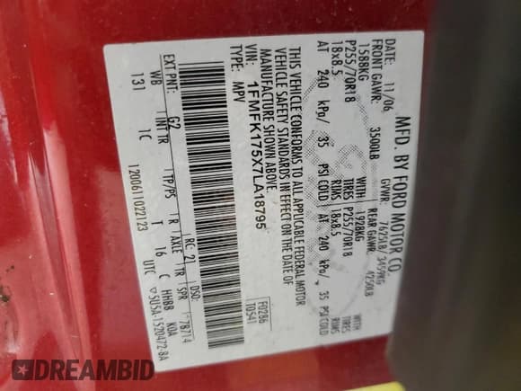 ✅ 2007 Ford Expedition Max Eddie Bauer • VIN: 1FMFK175X7LA18795 • Lot: 54009945. Listed on Copart with 230,646 mi. Free auction sales archive from the USA and detailed vehicle history report at DreamBid. Image 13.