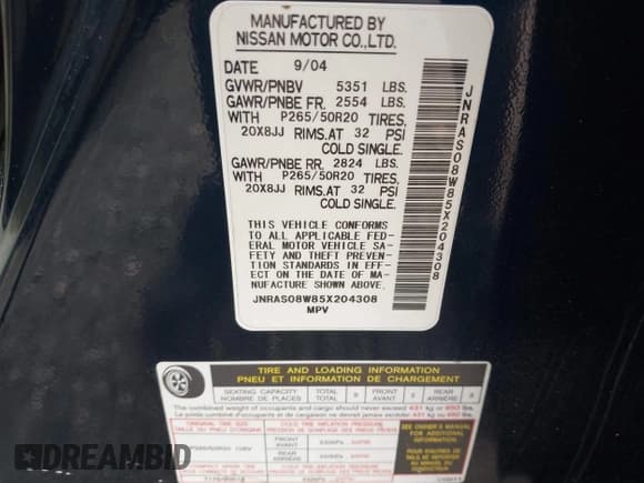 ✅ 2005 Infiniti FX • VIN: JNRAS08W85X204308 • Lot: 42738040. Wystawiony na IAAI z przebiegiem Nie podano. Bezpłatny archiwum sprzedaży aukcyjnych z USA i szczegółowy raport historii pojazdu na DreamBid. Zdjęcie 9.