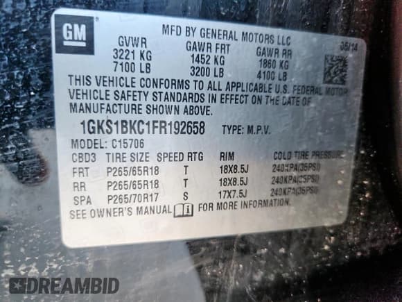 ✅ 2015 GMC Yukon SLT • VIN: 1GKS1BKC1FR192658 • Lot: 92034905. Wystawiony na Copart z przebiegiem 251 091 mil. Bezpłatny archiwum sprzedaży aukcyjnych z USA i szczegółowy raport historii pojazdu na DreamBid. Zdjęcie 13.