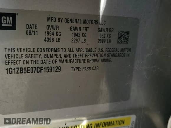 2012 Chevrolet Malibu 1LS z VIN 1G1ZB5E07CF159129, wystawiony jako Copart lot #69586764 z przebiegiem 206 995 mil mil oraz Szkoda całkowita • Salvage title. Historia ofert i sprzedaży dostępna na DreamBid. Obrazek 12.