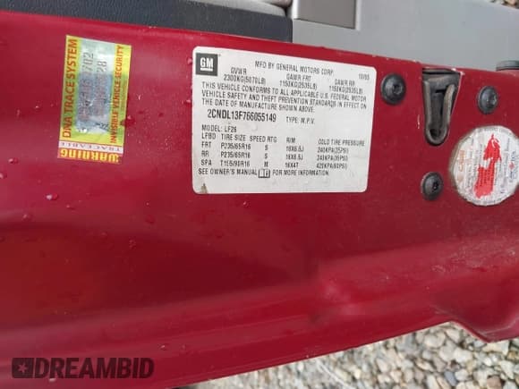 ✅ 2006 Chevrolet Equinox LS • VIN: 2CNDL13F766055149 • Лот: 41870455. Опубликован ранее на IAAI с пробегом 190 943 миль. Бесплатный доступ к архиву аукционных продаж из США и подробный отчёт об истории автомобиля на DreamBid. Изображение 9.