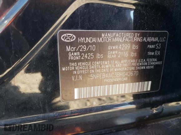✅ 2011 Hyundai Sonata GLS • VIN: 5NPEB4AC3BH042670 • Lot: 75242814. Listed on Copart with Not provided. Free auction sales archive from the USA and detailed vehicle history report at DreamBid. Image 12.