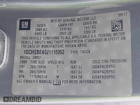 ✅ 2018 Chevrolet Colorado 2WD Work Truck • VIN: 1GCHSBEA0J1116952 • Lot: 42975442. Listed on IAAI with 94,400 mi. Free auction sales archive from the USA and detailed vehicle history report at DreamBid. Image 9.