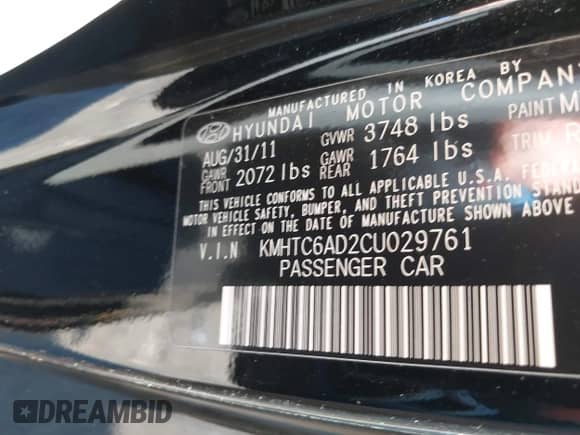 2012 Hyundai Veloster w/Red Int with VIN KMHTC6AD2CU029761, listed as a IAAI auction lot 43603146 with 64,357 mi miles and . Bid and sale history available at DreamBid. Image 9.