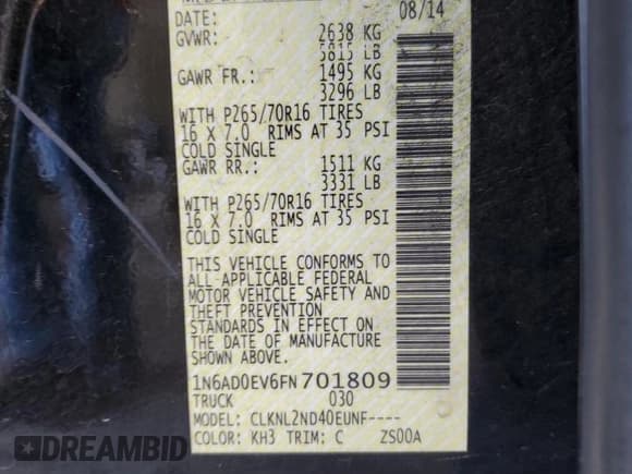 ✅ 2015 Nissan Frontier Pro-4X • VIN: 1N6AD0EV6FN701809 • Lot: 66165855. Listed on Copart with 154,211 mi. Free auction sales archive from the USA and detailed vehicle history report at DreamBid. Image 13.