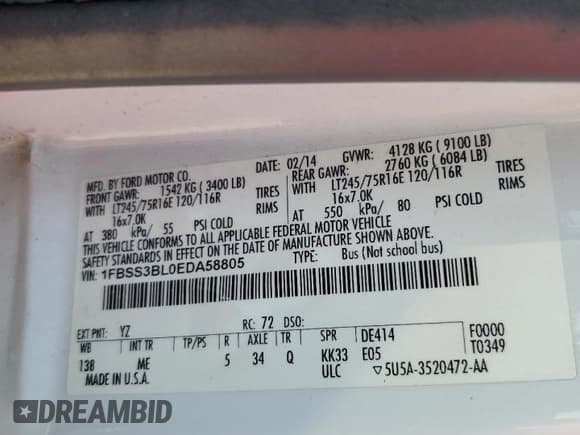 ✅ 2014 Ford Econoline Passenger XL • VIN: 1FBSS3BL0EDA58805 • Lot: 67942415. Wystawiony na Copart z przebiegiem 671 778 mil. Bezpłatny archiwum sprzedaży aukcyjnych z USA i szczegółowy raport historii pojazdu na DreamBid. Zdjęcie 14.