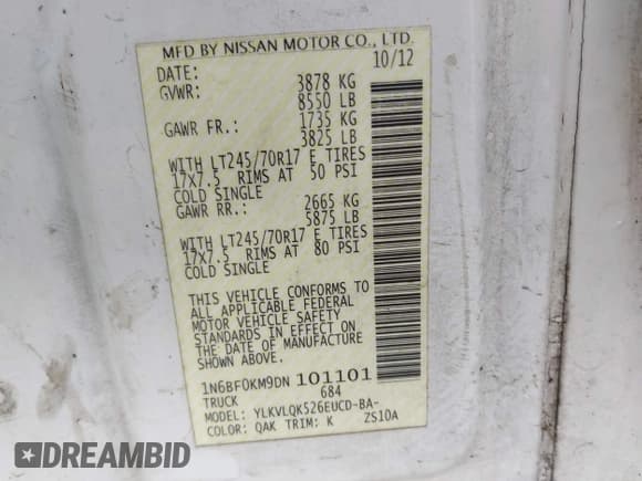 ✅ 2013 Nissan NV S • VIN: 1N6BF0KM9DN101101 • Lot: 41384511. Wystawiony na IAAI z przebiegiem 232 485 mil. Bezpłatny archiwum sprzedaży aukcyjnych z USA i szczegółowy raport historii pojazdu na DreamBid. Zdjęcie 9.