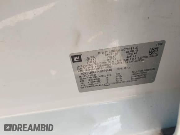 ✅ 2017 GMC Yukon XL Denali • VIN: 1GKS1HKJ9HR164448 • Lot: 41177961. Listed on IAAI with 161,172 mi. Free auction sales archive from the USA and detailed vehicle history report at DreamBid. Image 9.