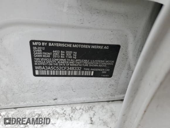 ✅ 2012 BMW 3 Series 328i • VIN: WBA3A5C52CF348332 • Lot: 93306645. Wystawiony na Copart z przebiegiem 129 716 mil. Bezpłatny archiwum sprzedaży aukcyjnych z USA i szczegółowy raport historii pojazdu na DreamBid. Zdjęcie 12.