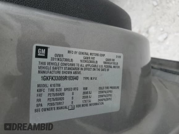 ✅ 2009 GMC Yukon SLT 4SA • VIN: 1GKFK33089R183940 • Lot: 82261835. Listed on Copart with 196,844 mi. Free auction sales archive from the USA and detailed vehicle history report at DreamBid. Image 13.