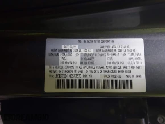 ✅ 2022 Mazda CX-5 S Carbon Edition • VIN: JM3KFBCM1N0577670 • Лот: 43821338. Опубликован ранее на IAAI с пробегом 59 967 миль. Бесплатный доступ к архиву аукционных продаж из США и подробный отчёт об истории автомобиля на DreamBid. Изображение 9.