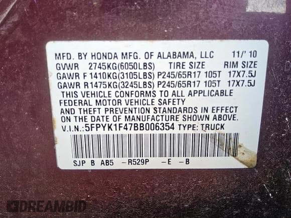 ✅ 2011 Honda Ridgeline RTS • VIN: 5FPYK1F47BB006354 • Лот: 82063095. Опубликован ранее на Copart с пробегом 155 399 миль. Бесплатный доступ к архиву аукционных продаж из США и подробный отчёт об истории автомобиля на DreamBid. Изображение 12.