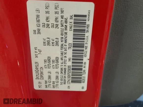 ✅ 2007 Dodge 1500 SLT • VIN: 1D7HU18207S258395 • Лот: 68293564. Опубликован ранее на Copart с пробегом 176 793 миль. Бесплатный доступ к архиву аукционных продаж из США и подробный отчёт об истории автомобиля на DreamBid. Изображение 13.