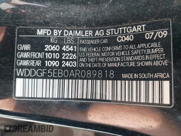 ✅ 2010 Mercedes-Benz C 300 Sport • VIN: WDDGF5EB0AR089818 • Lot: 42137800. Listed on IAAI with 167,642 mi. Free auction sales archive from the USA and detailed vehicle history report at DreamBid. Image 9.