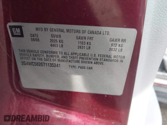 ✅ 2007 Buick LaCrosse CX • VIN: 2G4WC582671135241 • Lot: 43763610. Wystawiony na IAAI z przebiegiem 192 384 mil. Bezpłatny archiwum sprzedaży aukcyjnych z USA i szczegółowy raport historii pojazdu na DreamBid. Zdjęcie 9.