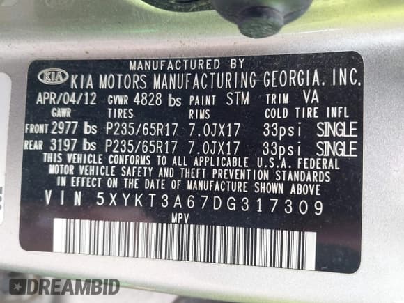 ✅ 2013 Kia Sorento LX • VIN: 5XYKT3A67DG317309 • Lot: 42178502. Listed on IAAI with 62,702 mi. Free auction sales archive from the USA and detailed vehicle history report at DreamBid. Image 9.