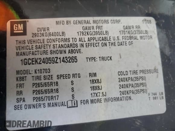 ✅ 2009 Chevrolet Silverado 1500 • VIN: 1GCEK24059Z143265 • Лот: 62426535. Опубликован ранее на Copart с пробегом 195 738 миль. Бесплатный доступ к архиву аукционных продаж из США и подробный отчёт об истории автомобиля на DreamBid. Изображение 12.