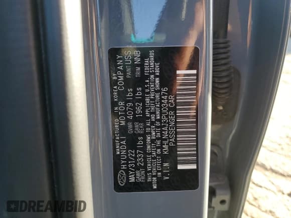 ✅ 2023 Hyundai Elantra Limited • VIN: KMHLN4AJ3PU034476 • Lot: 81863235. Listed on Copart with 46,311 mi. Free auction sales archive from the USA and detailed vehicle history report at DreamBid. Image 12.