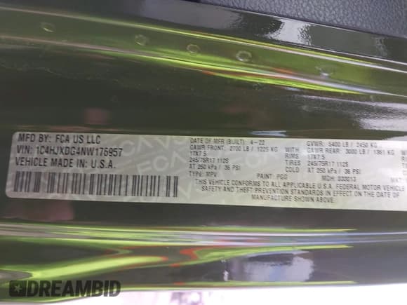 ✅ 2022 Jeep Wrangler Unlimited Sport S • VIN: 1C4HJXDG4NW176957 • Lot: 42143113. Listed on IAAI with 48,546 mi. Free auction sales archive from the USA and detailed vehicle history report at DreamBid. Image 9.