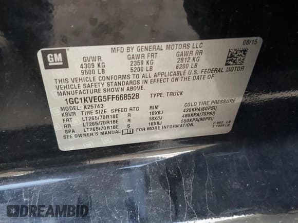 ✅ 2015 Chevrolet Silverado 2500HD LT • VIN: 1GC1KVEG5FF668528 • Lot: 84861185. Wystawiony na Copart z przebiegiem 171 835 mil. Bezpłatny archiwum sprzedaży aukcyjnych z USA i szczegółowy raport historii pojazdu na DreamBid. Zdjęcie 12.
