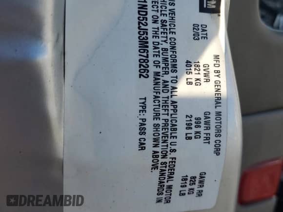 2003 Chevrolet Malibu z VIN 1G1ND52J53M678262, wystawiony jako Copart lot #77108234 z przebiegiem 160 688 mil mil oraz Szkoda całkowita • Salvage title. Historia ofert i sprzedaży dostępna na DreamBid. Obrazek 14.