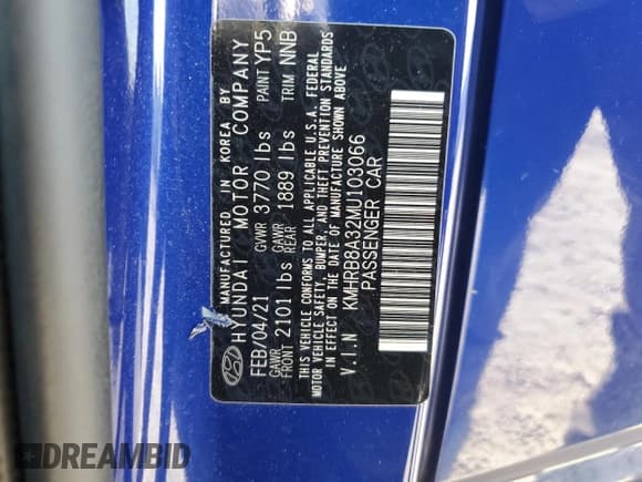 ✅ 2021 Hyundai Venue SE • VIN: KMHRB8A32MU103066 • Lot: 86005214. Listed on Copart with 22,898 mi. Free auction sales archive from the USA and detailed vehicle history report at DreamBid. Image 13.