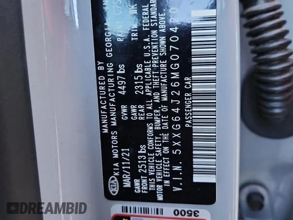✅ 2021 Kia K5 GT-Line • VIN: 5XXG64J26MG070420 • Lot: 86601575. Wystawiony na Copart z przebiegiem 81 568 mil. Bezpłatny archiwum sprzedaży aukcyjnych z USA i szczegółowy raport historii pojazdu na DreamBid. Zdjęcie 12.