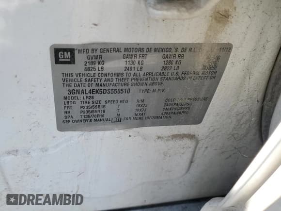 ✅ 2013 Chevrolet Captiva Sport LTZ • VIN: 3GNAL4EK5DS550510 • Lot: 88650555. Wystawiony na Copart z przebiegiem 161 931 mil. Bezpłatny archiwum sprzedaży aukcyjnych z USA i szczegółowy raport historii pojazdu na DreamBid. Zdjęcie 15.