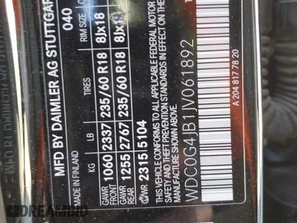 ✅ 2018 Mercedes-Benz GLC 300 • VIN: WDC0G4JB1JV061892 • Lot: 92421555. Wystawiony na Copart z przebiegiem 76 599 mil. Bezpłatny archiwum sprzedaży aukcyjnych z USA i szczegółowy raport historii pojazdu na DreamBid. Zdjęcie 12.