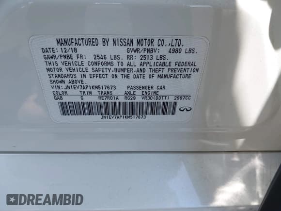 ✅ 2019 Infiniti Q50 Luxe • VIN: JN1EV7AP1KM517673 • Lot: 42555738. Listed on IAAI with 59,135 mi. Free auction sales archive from the USA and detailed vehicle history report at DreamBid. Image 9.