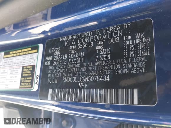 ✅ 2022 Kia EV6 Wind • VIN: KNDC3DLC9N5078434 • Lot: 42235341. Listed on IAAI with 85,510 mi. Free auction sales archive from the USA and detailed vehicle history report at DreamBid. Image 9.