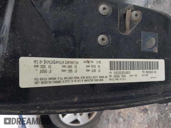 ✅ 2005 Dodge Neon SE • VIN: 1B3ES26C85D188331 • Lot: 41462163. Listed on IAAI with 185,731 mi. Free auction sales archive from the USA and detailed vehicle history report at DreamBid. Image 9.