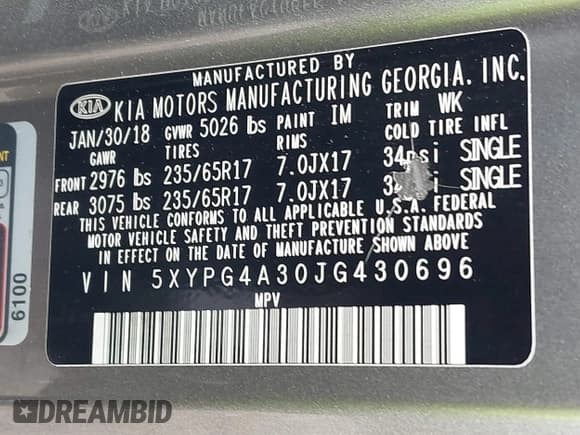 ✅ 2018 Kia Sorento LX • VIN: 5XYPG4A30JG430696 • Лот: 42461019. Опубликован ранее на IAAI с пробегом Не указан. Бесплатный доступ к архиву аукционных продаж из США и подробный отчёт об истории автомобиля на DreamBid. Изображение 9.