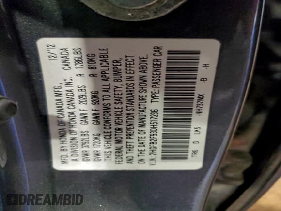 ✅ 2013 Honda Civic EX-L • VIN: 2HGFB2F93DH517236 • Лот: 93149435. Опубликован ранее на Copart с пробегом 210 577 миль. Бесплатный доступ к архиву аукционных продаж из США и подробный отчёт об истории автомобиля на DreamBid. Изображение 12.