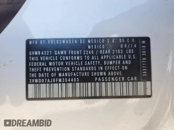 ✅ 2015 Volkswagen Jetta SE • VIN: 3VWD07AJ8FM354403 • Lot: 87077775. Wystawiony na Copart z przebiegiem 124 594 mil. Bezpłatny archiwum sprzedaży aukcyjnych z USA i szczegółowy raport historii pojazdu na DreamBid. Zdjęcie 12.