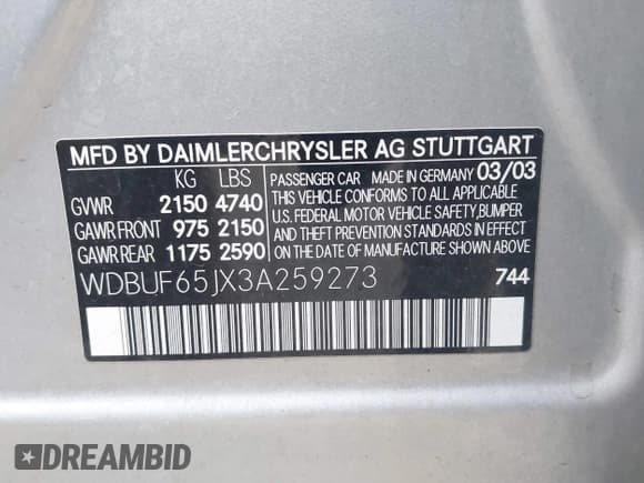 ✅ 2003 Mercedes-Benz E 320 • VIN: WDBUF65JX3A259273 • Лот: 43781699. Опубликован ранее на IAAI с пробегом 90 514 миль. Бесплатный доступ к архиву аукционных продаж из США и подробный отчёт об истории автомобиля на DreamBid. Изображение 9.