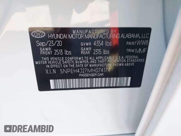 ✅ 2021 Hyundai Sonata Limited • VIN: 5NPEH4J27MH074174 • Lot: 43532639. Wystawiony na IAAI z przebiegiem 49 654 mil. Bezpłatny archiwum sprzedaży aukcyjnych z USA i szczegółowy raport historii pojazdu na DreamBid. Zdjęcie 9.