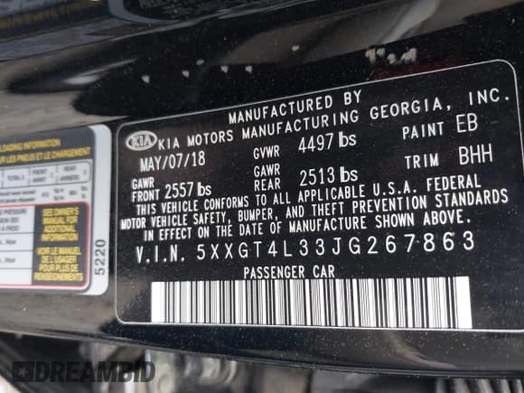 ✅ 2018 Kia Optima LX • VIN: 5XXGT4L33JG267863 • Lot: 41948493. Listed on IAAI with 71,123 mi. Free auction sales archive from the USA and detailed vehicle history report at DreamBid. Image 9.