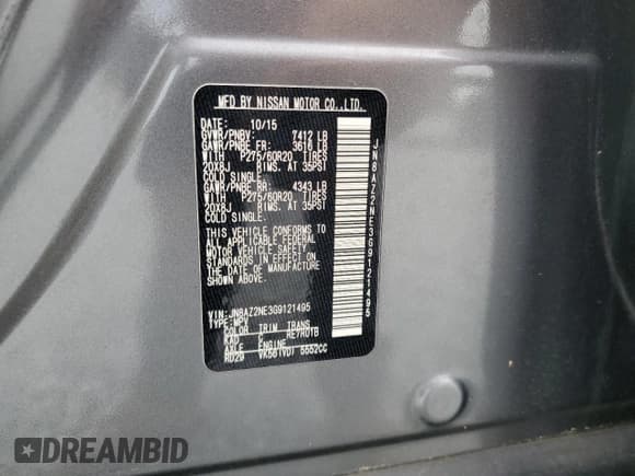 ✅ 2016 Infiniti QX80 • VIN: JN8AZ2NE3G9121495 • Lot: 55489125. Listed on Copart with 114,032 mi. Free auction sales archive from the USA and detailed vehicle history report at DreamBid. Image 14.